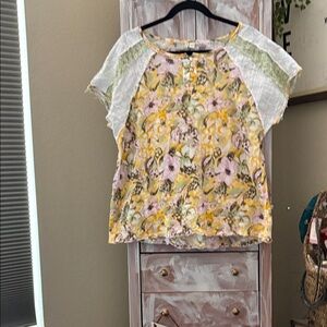 Cato Yellow and Pink Floral Raglan Sleeve Top
